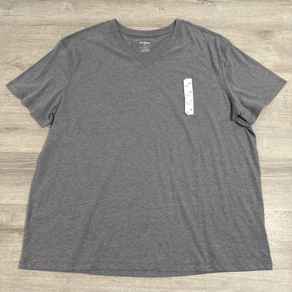Goodfellow Shirt Men's Gray V-Neck Short Sleeve Cotton Blend 2XL NWOT Tee
